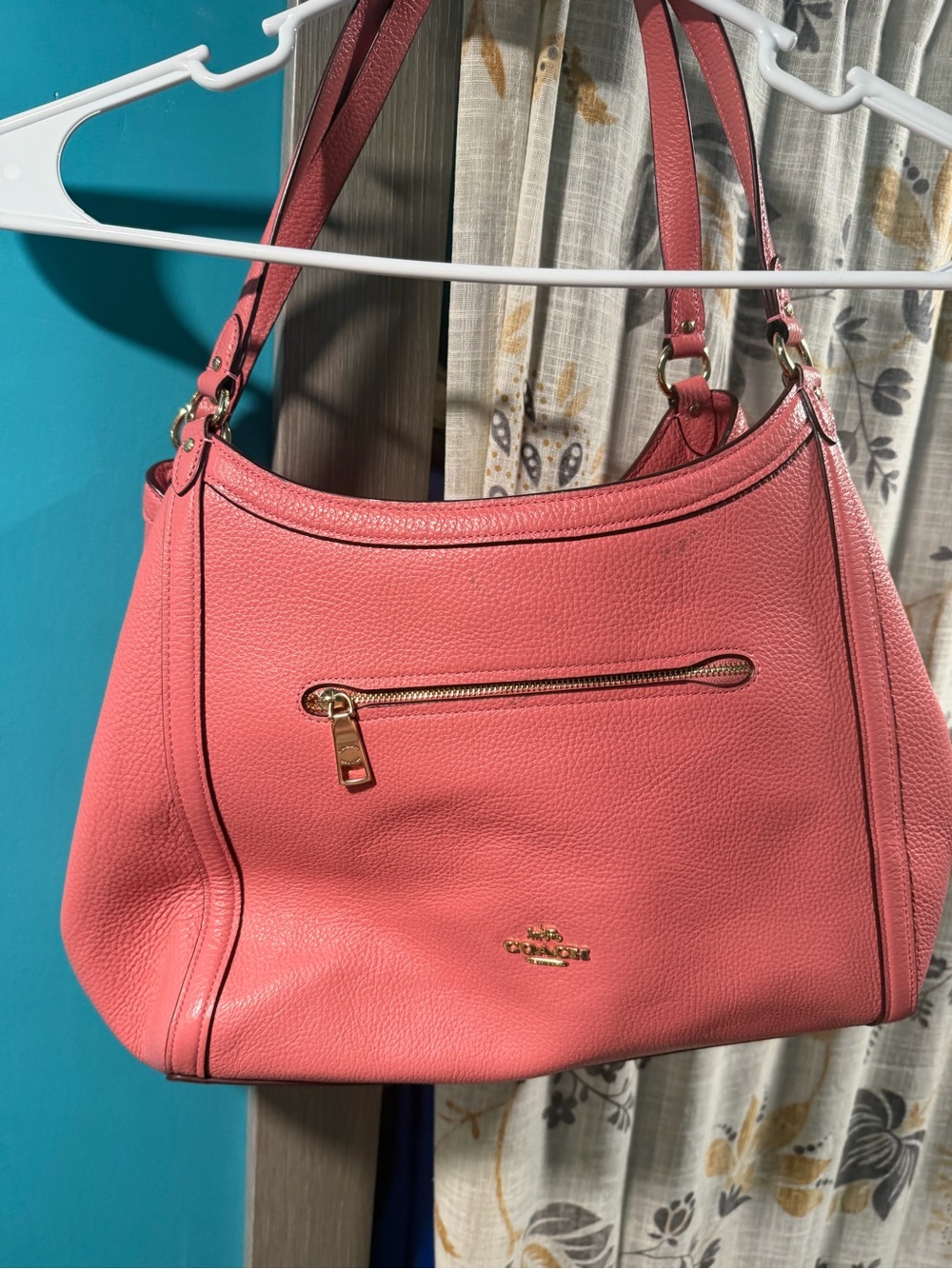 Coach Coral Pebbled Leather Shoulder Bag with Gold Hardware